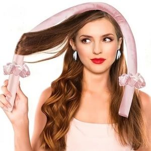 NWT ⚜️💖⚜️ satin heatless curling rod headband rollers baby pink silky